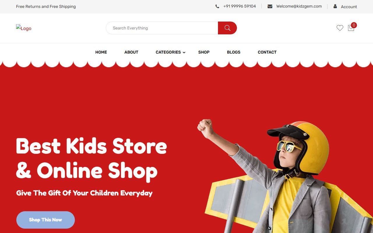 Screenshot of KidzGem live website