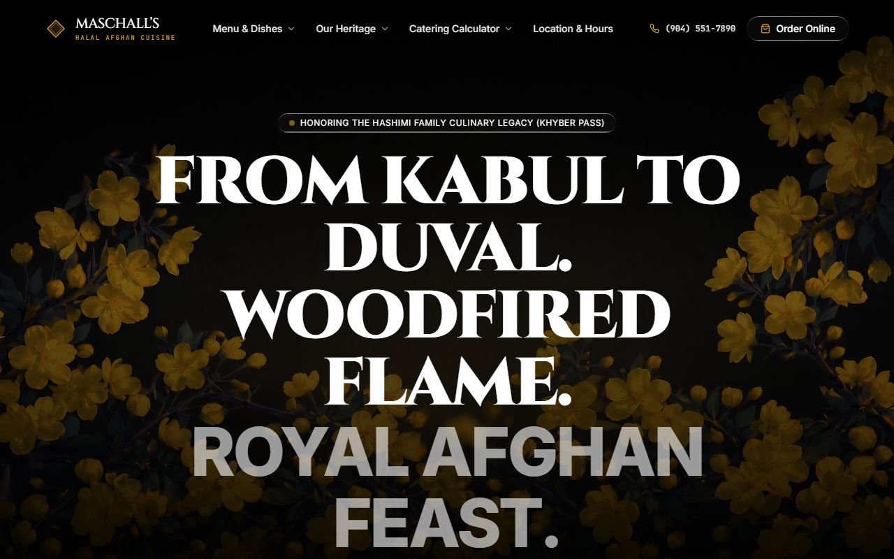 Screenshot of Maschall's Kitchen live website