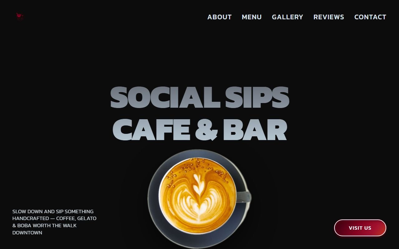 Screenshot of Social Sips Lounge live website